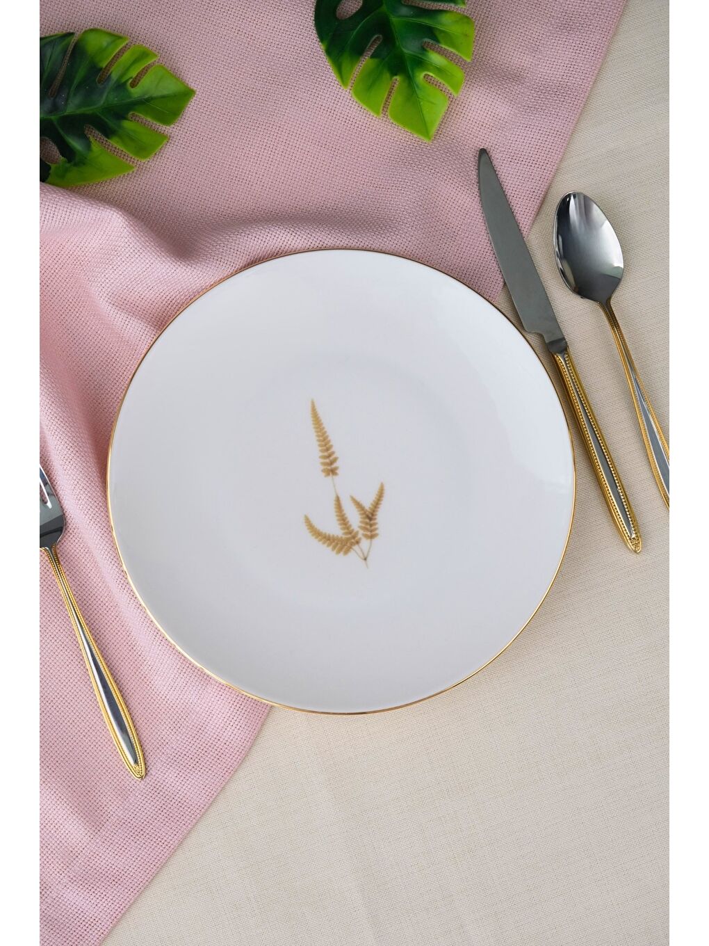 Karışık Porselen Natura Marinum Altın Yaldız Pasta Tabağı 20,50cm Tekli-4