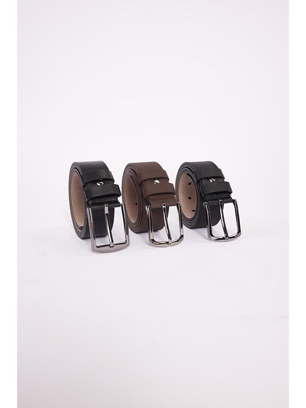 Karışık Erkek 3'Lü Set 4 Cm Spor Siyah-Kahverengi-Lacivert Kemer