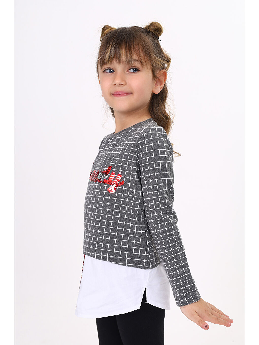 Antrasit Kız Çocuk Trendy Pullu Nakış Sweatshirt-1