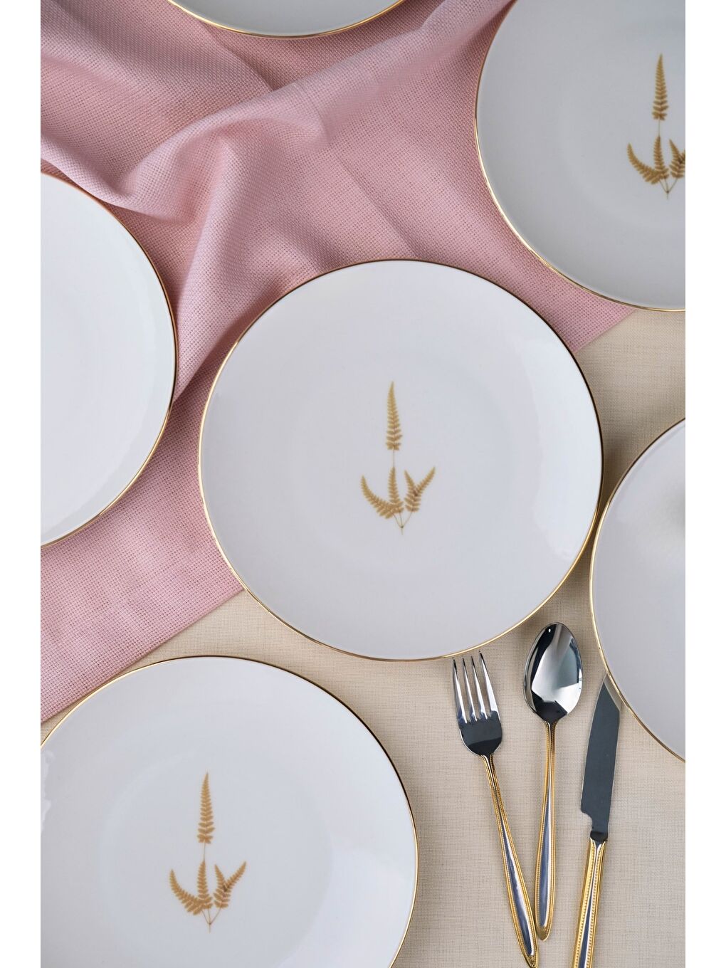 Karışık Porselen Natura Marinum Altın Yaldız Pasta Tabağı 20,50cm 6 lı-4