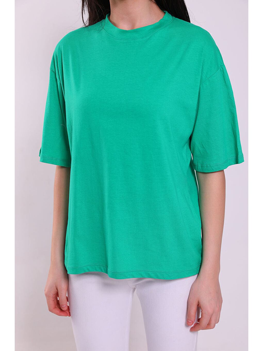 GÜLSELİ Yeşil Kadın Bisiklet Yaka Sırt Baskılı Oversize T-shirt - 4