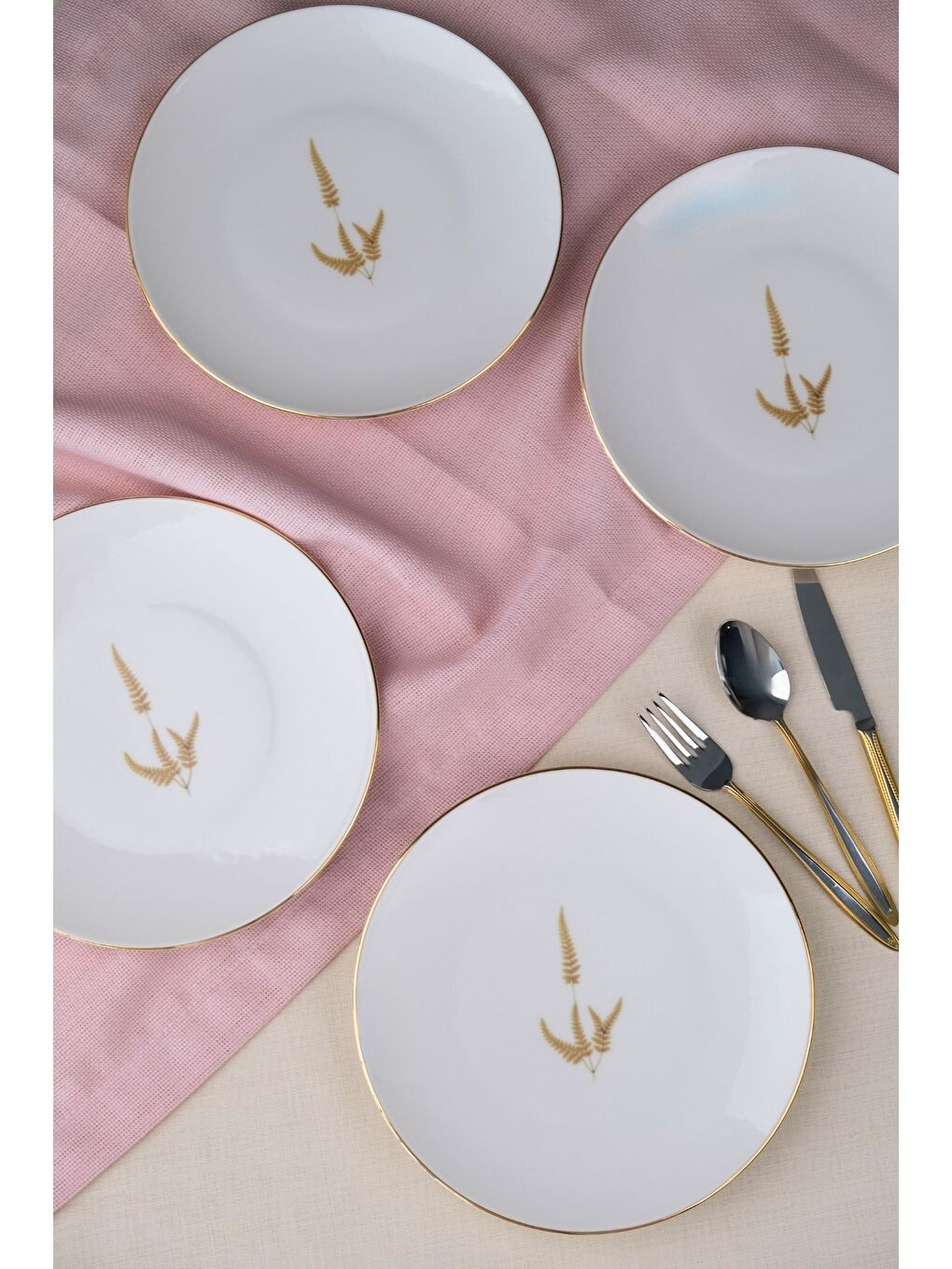 Karışık Porselen Natura Marinum Altın Yaldız Pasta Tabağı 20,50cm 4 lü-4