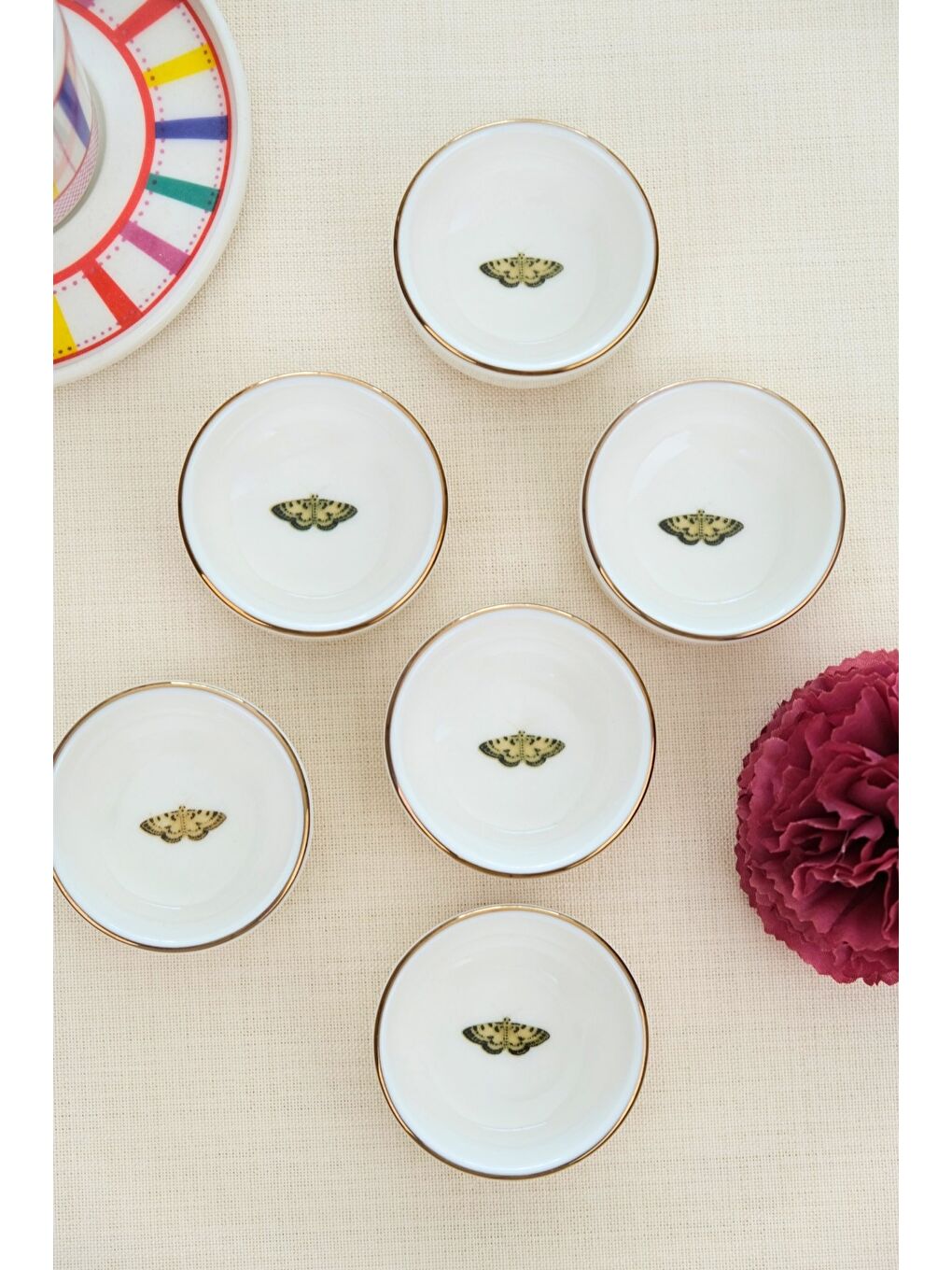 Karışık Kelebek Altın Yaldızlı İstifli Kase 6x2cm 30cc 6 LI
