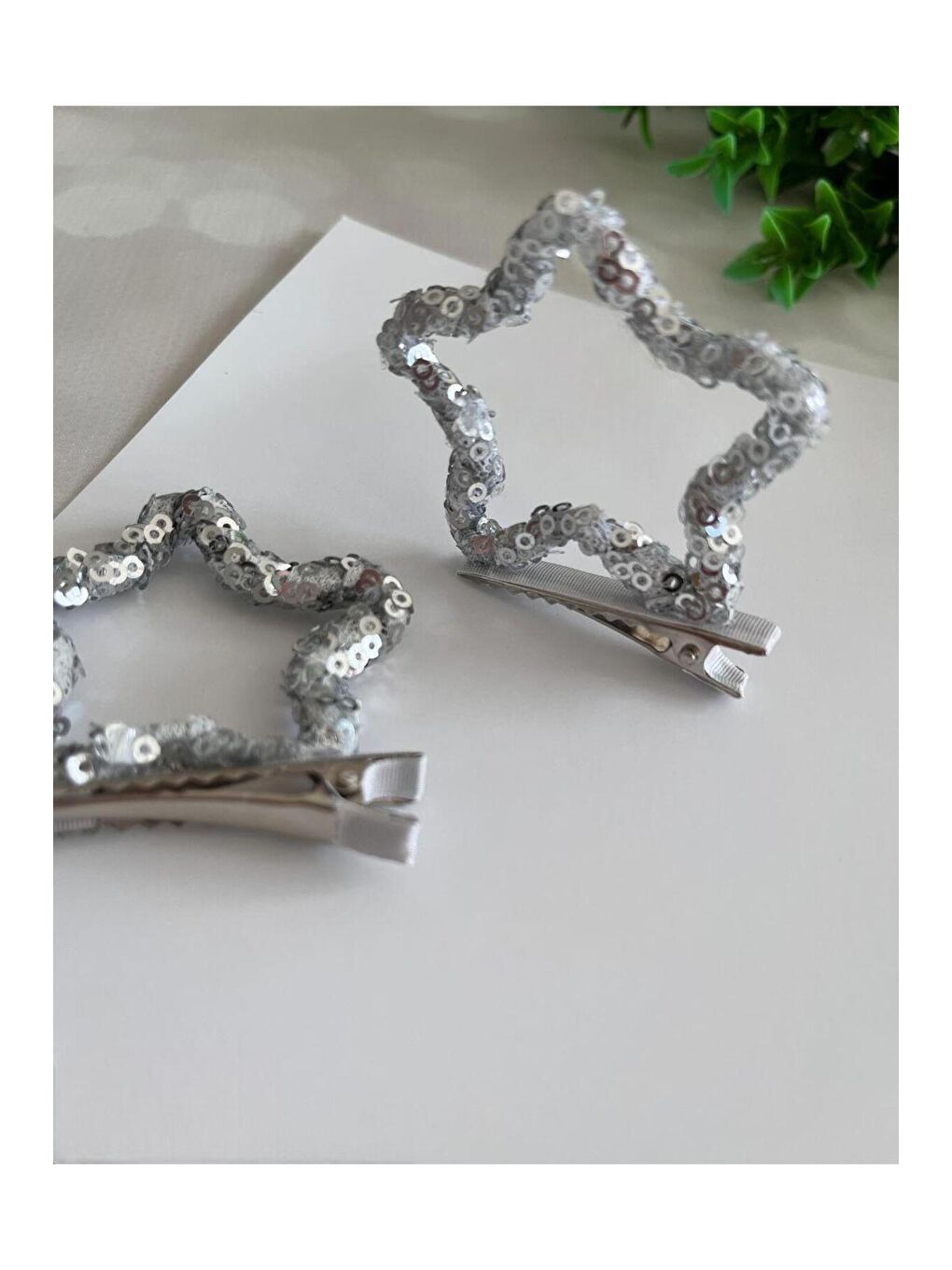 Gri Kız Çocuk Payetli Yıldızlı 2'Li Klips Toka-2