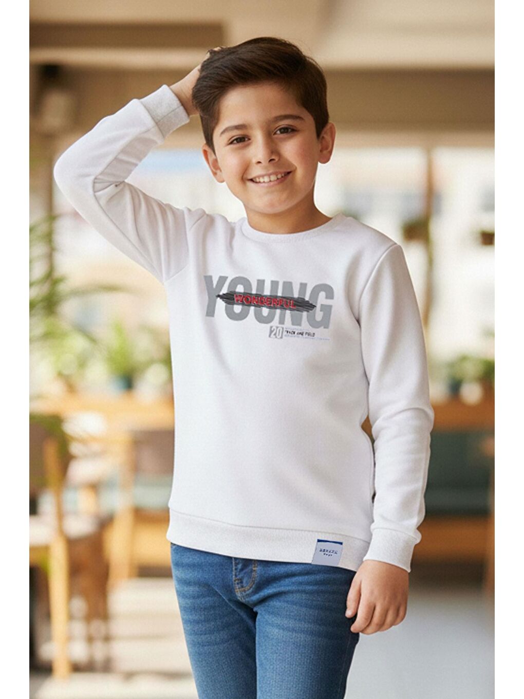 Erkek Çocuk Sweatshirt Yazı Baskılı Beyaz (8-14 Yaş)