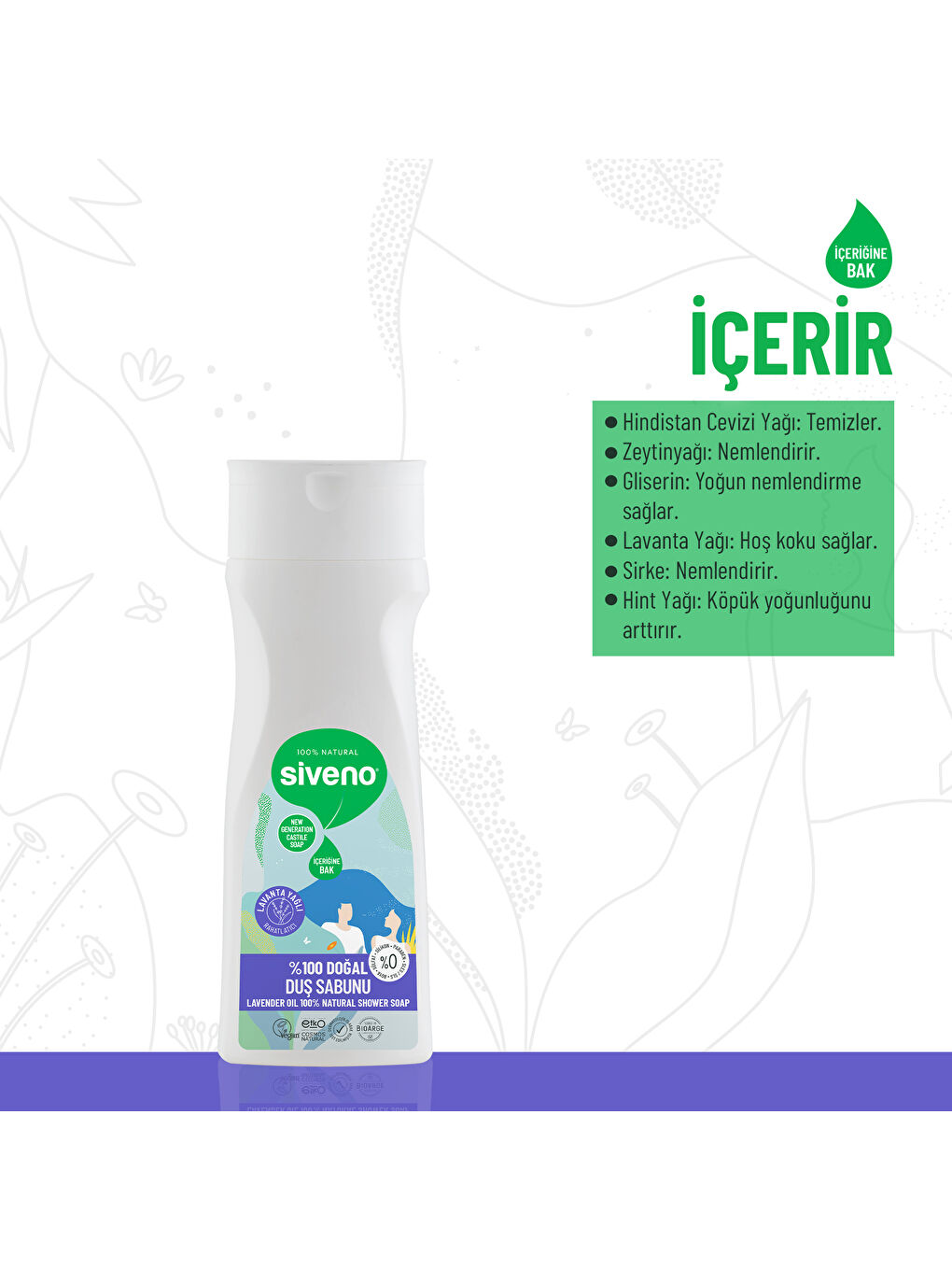 %100 Doğal Duş Sabunu Lavanta Kokulu Rahatlatıcı Duş Jeli 6 Değerli Bitki Vegan 300 ml-2