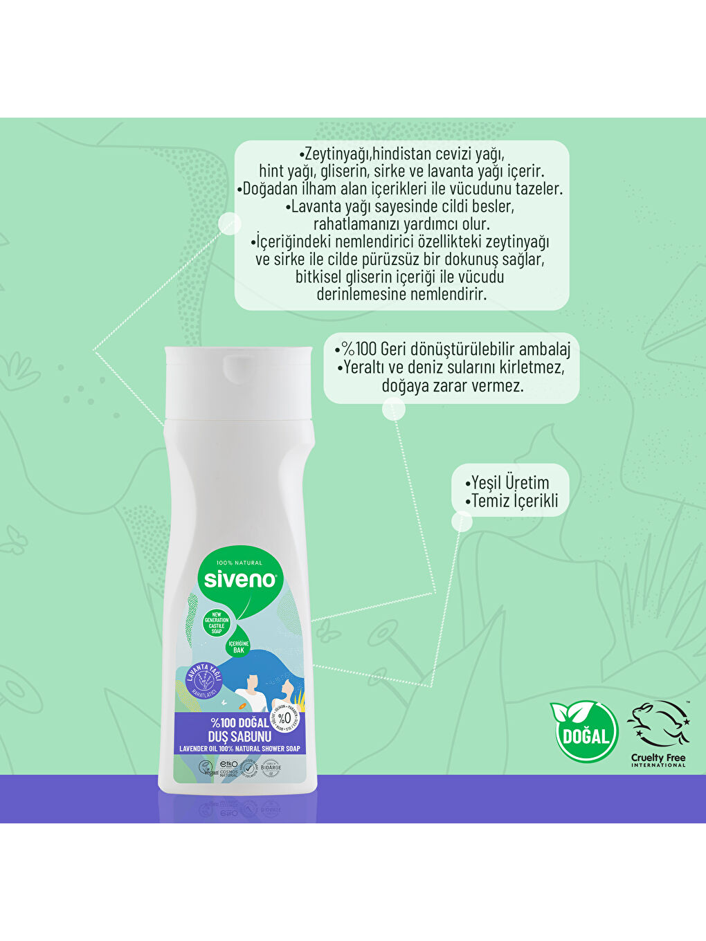 %100 Doğal Duş Sabunu Lavanta Kokulu Rahatlatıcı Duş Jeli 6 Değerli Bitki Vegan 300 ml-3