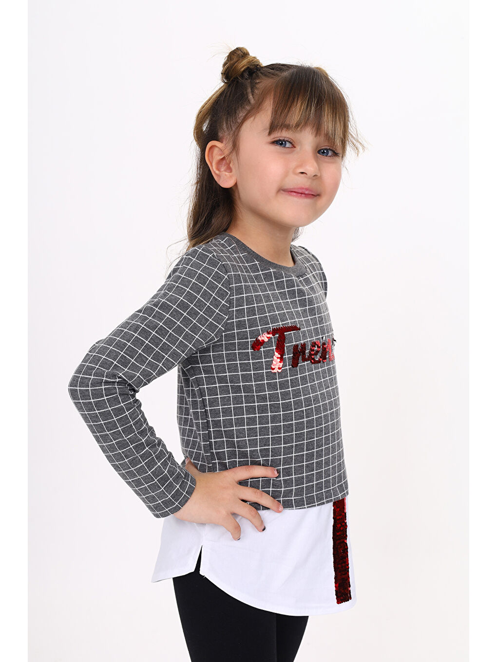 Antrasit Kız Çocuk Trendy Pullu Nakış Sweatshirt-2