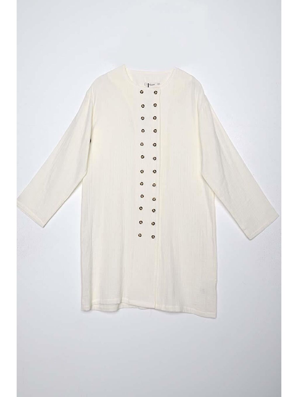 Ekru Kemik-%100 Pamuklu Çift Düğmeli Gömlek Tunik-6