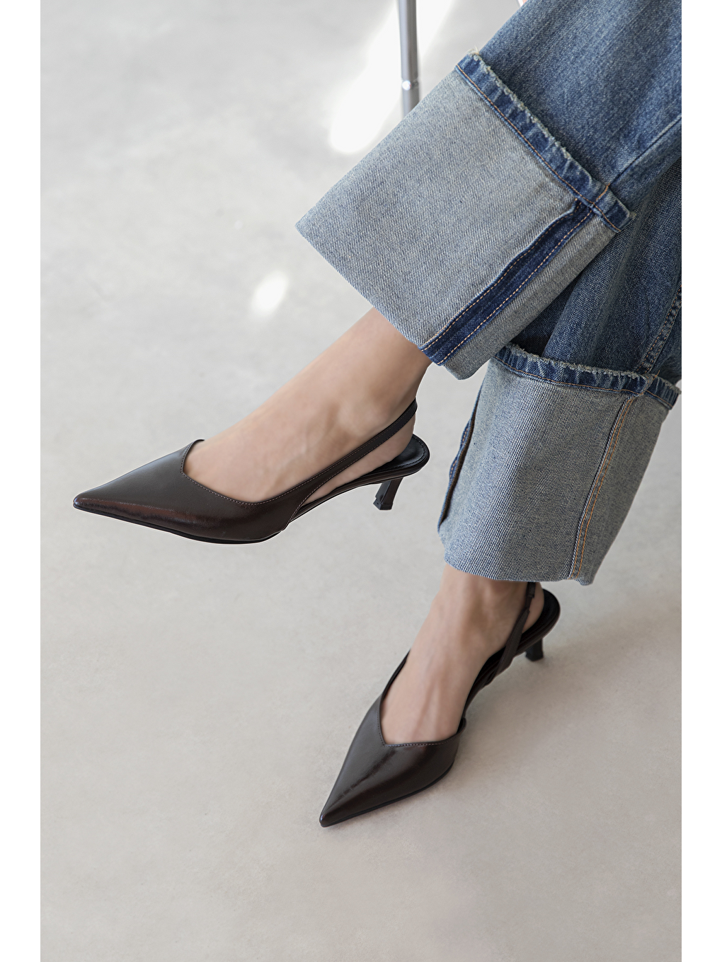 Kahverengi Levina  Kadın Kırışık Deri Topuklu Ayakkabı Kahve-0