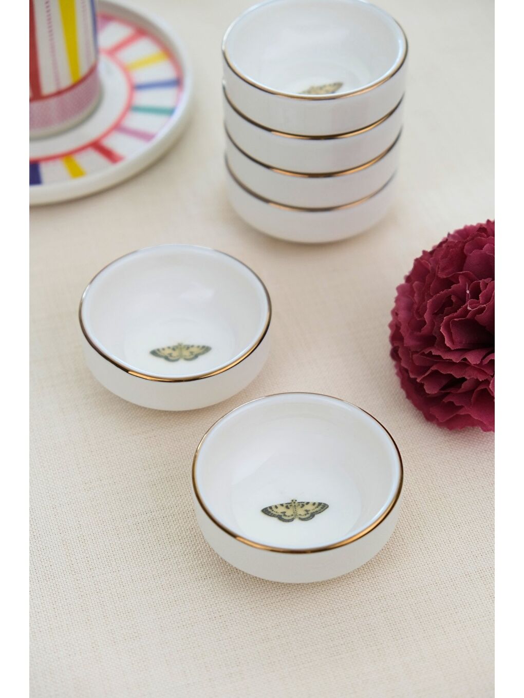 Karışık Kelebek Altın Yaldızlı İstifli Kase 6x2cm 30cc 6 LI-3