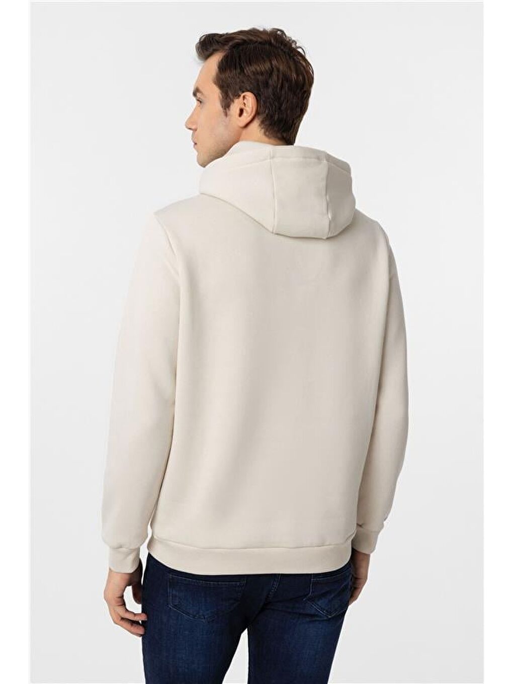 Bej Regular Düz Kapüşonlu Yaka Triko-3