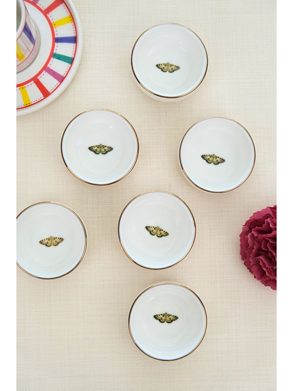 Karışık Kelebek Altın Yaldızlı İstifli Kase 6x2cm 30cc 6 LI-4