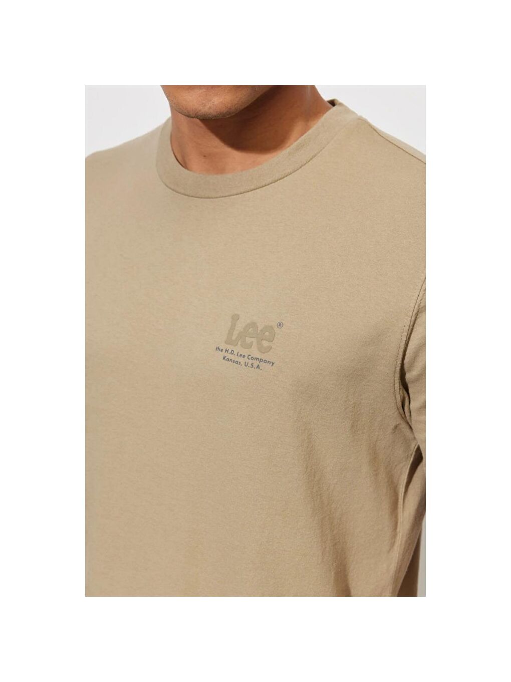 Lee Lightweight Tonal Logo Erkek Bej Bisiklet Yaka Tişört - 2