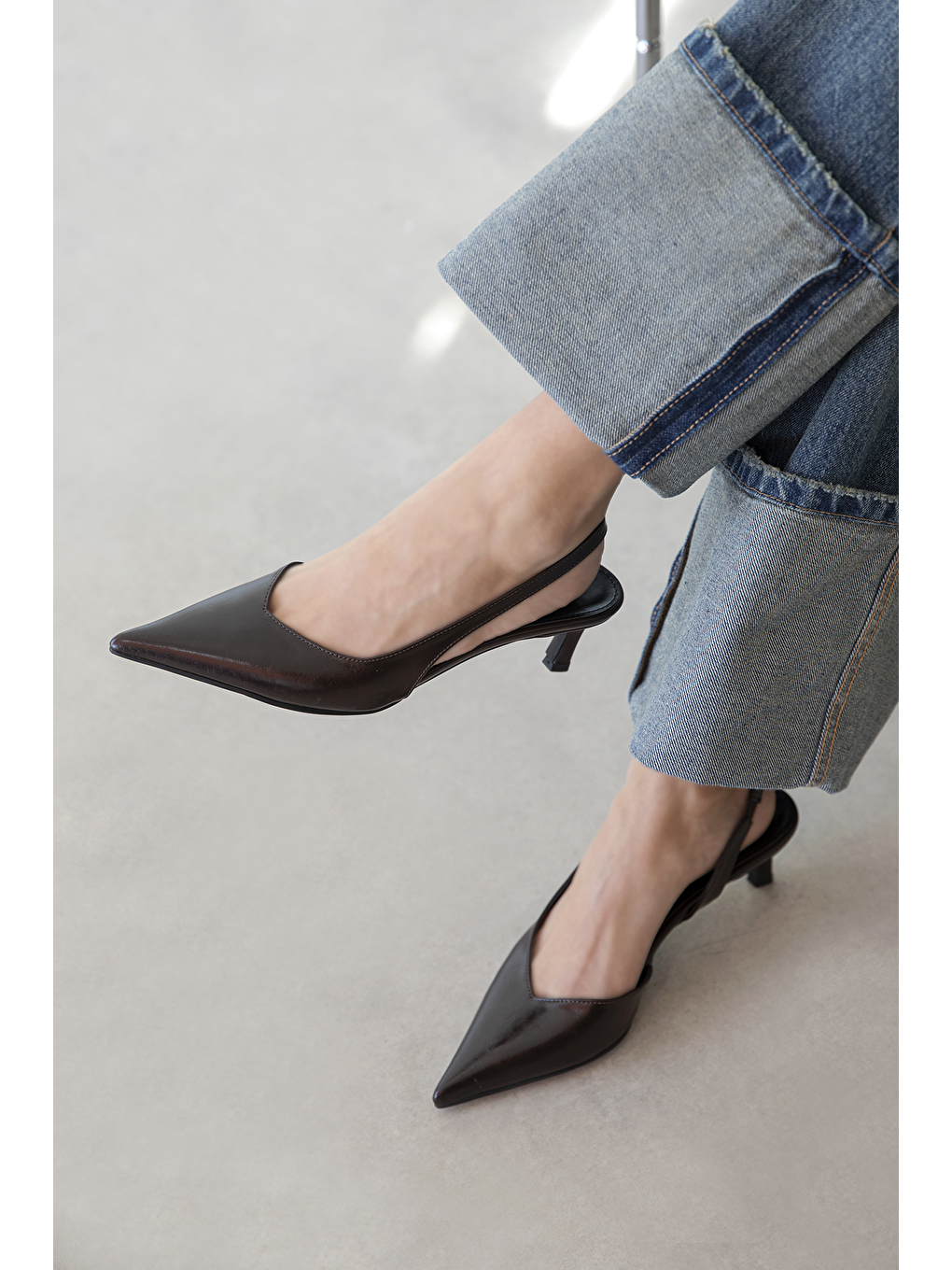 Kahverengi Levina  Kadın Kırışık Deri Topuklu Ayakkabı Kahve-1