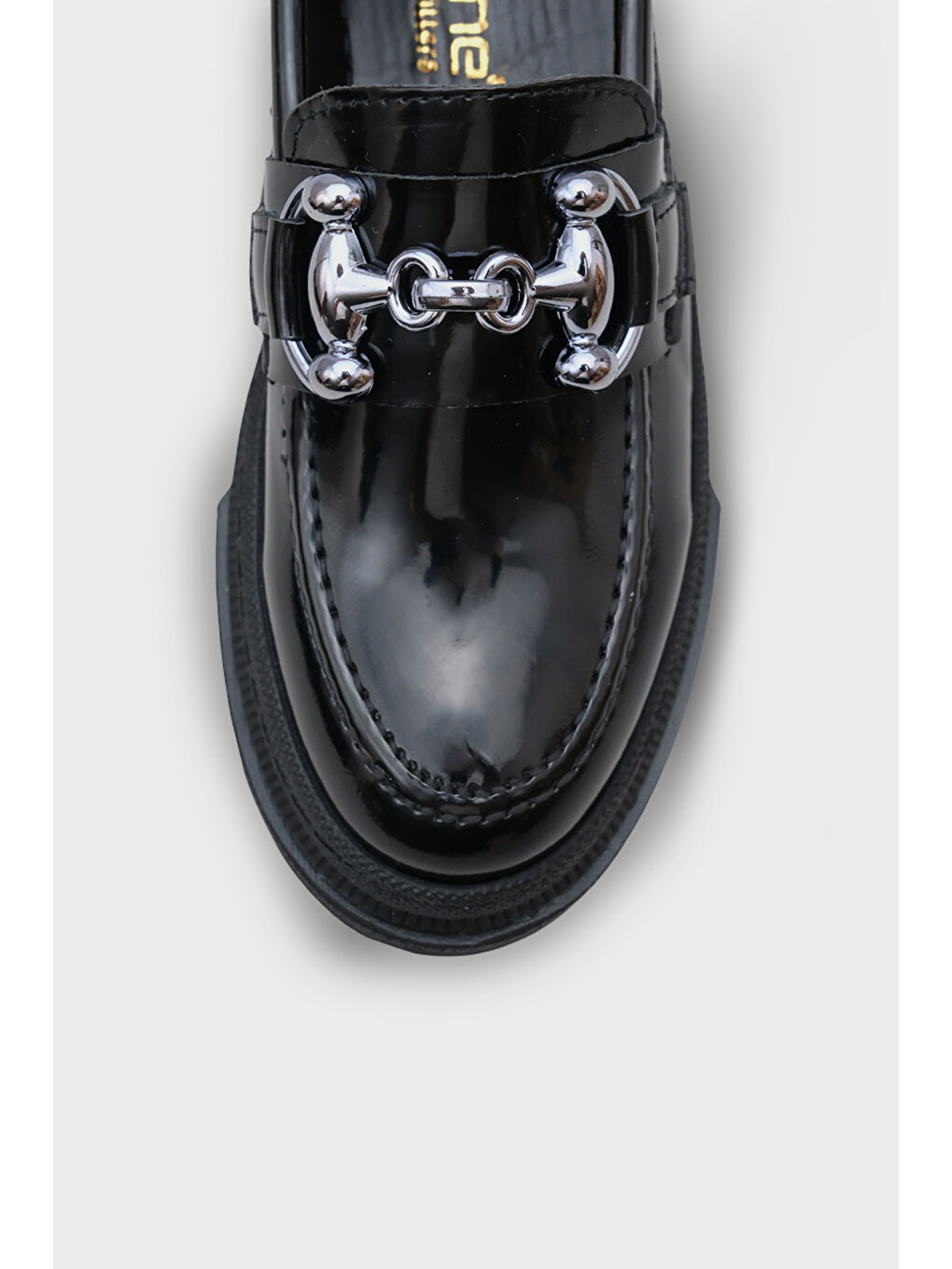 Siyah Denni Oval Burunlu Metal Tokalı Trak Tabanlı Kadın Loafer-2