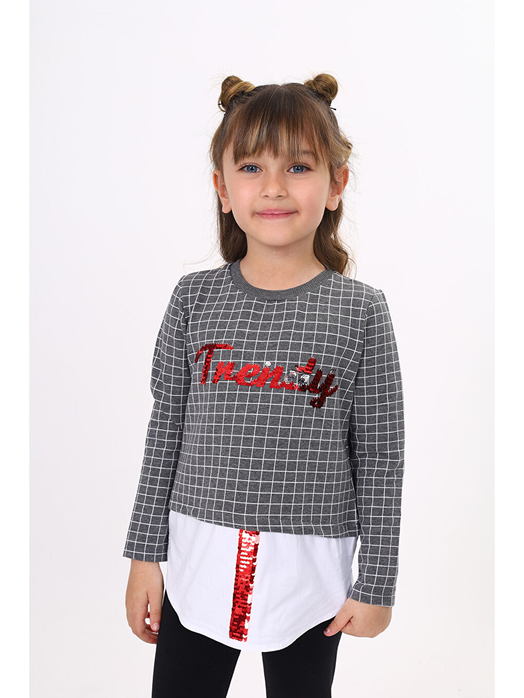 Antrasit Kız Çocuk Trendy Pullu Nakış Sweatshirt-4