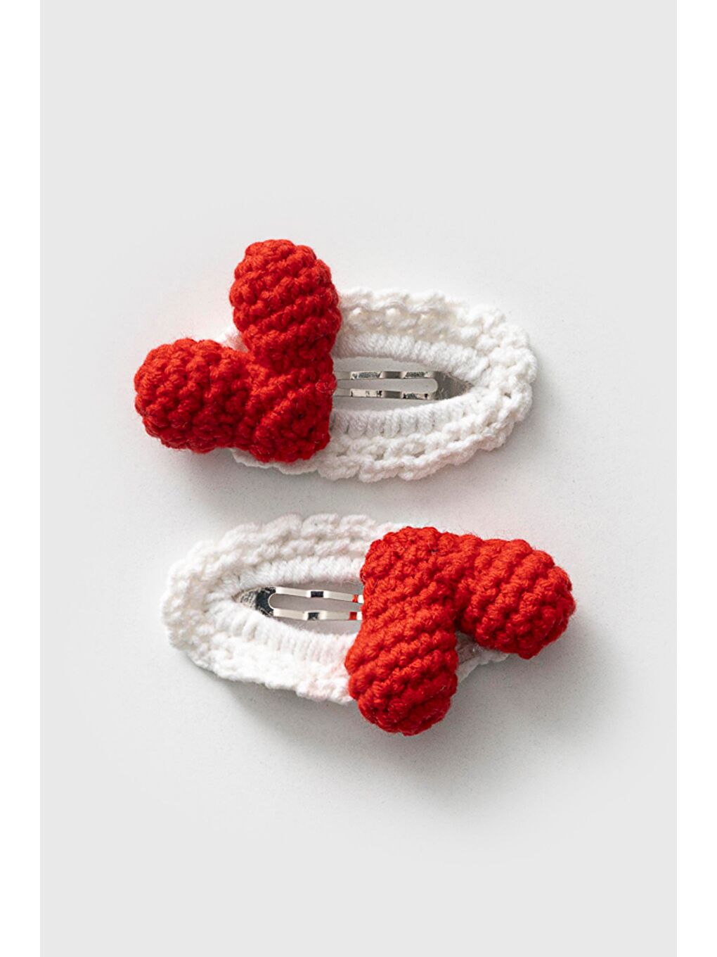 Karışık Örgü Kırmızı Kalp 2'Li Toka Set