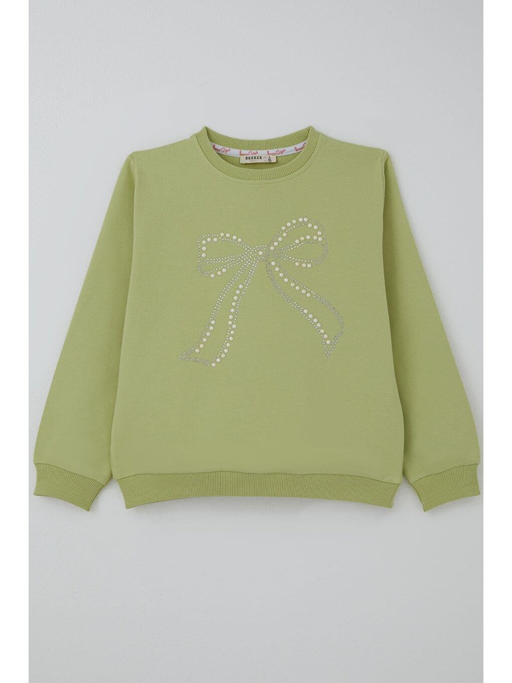 Kız Çocuk Sweatshirt İnci Taş İşlemeli Fıstık Yeşili (7-12 Yaş)-2