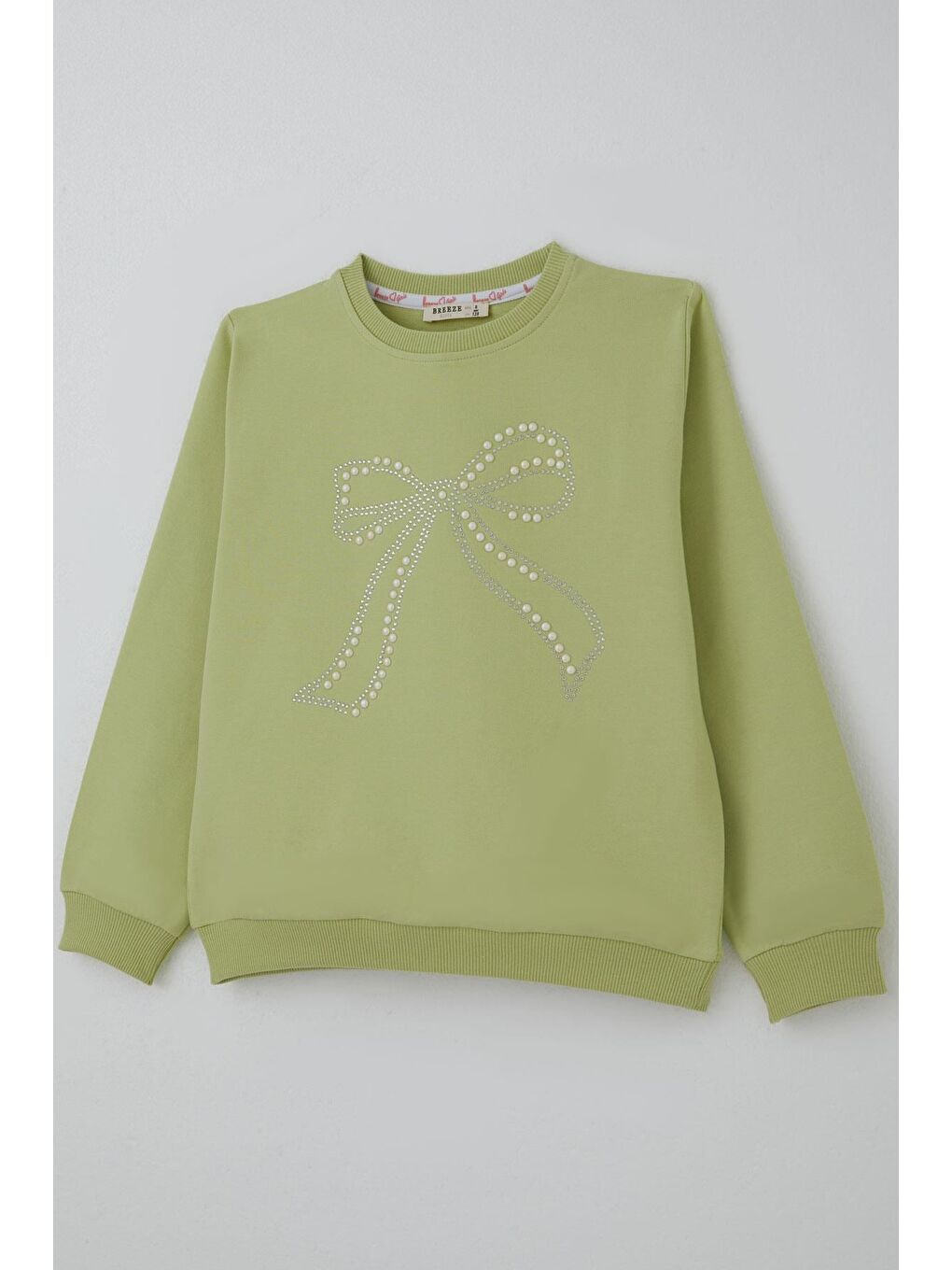 Kız Çocuk Sweatshirt İnci Taş İşlemeli Fıstık Yeşili (7-12 Yaş)-4