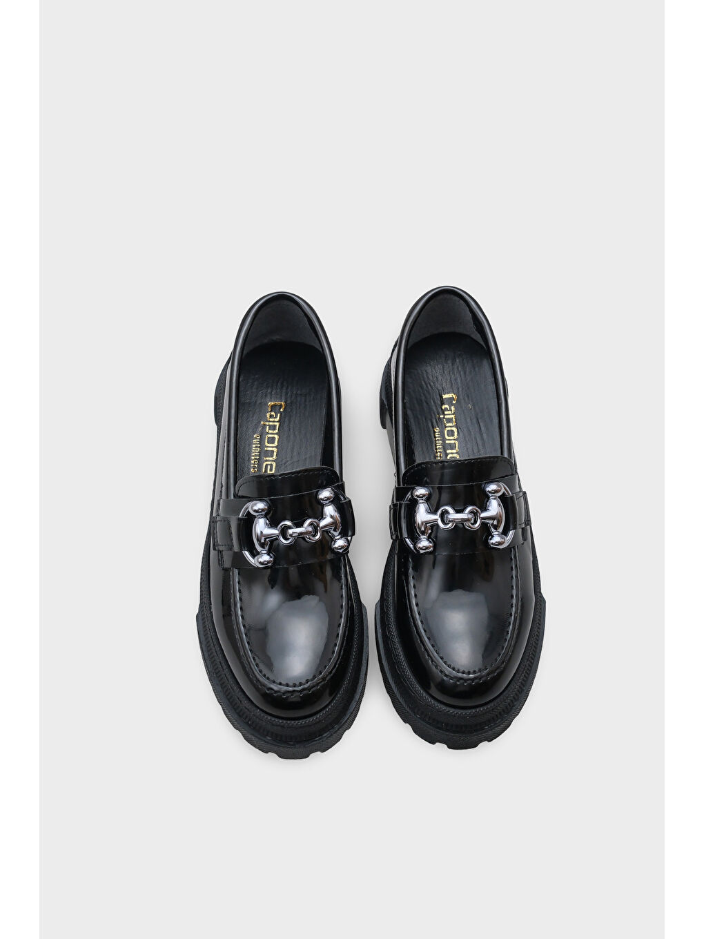 Siyah Denni Oval Burunlu Metal Tokalı Trak Tabanlı Kadın Loafer-5