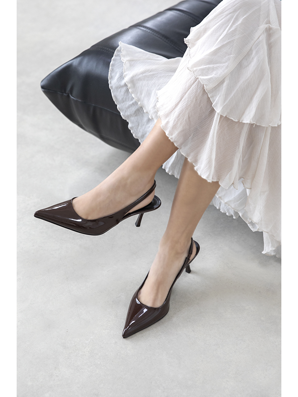 Kahverengi Raye Kadın Topuklu Rugan Ayakkabı Kahve-1