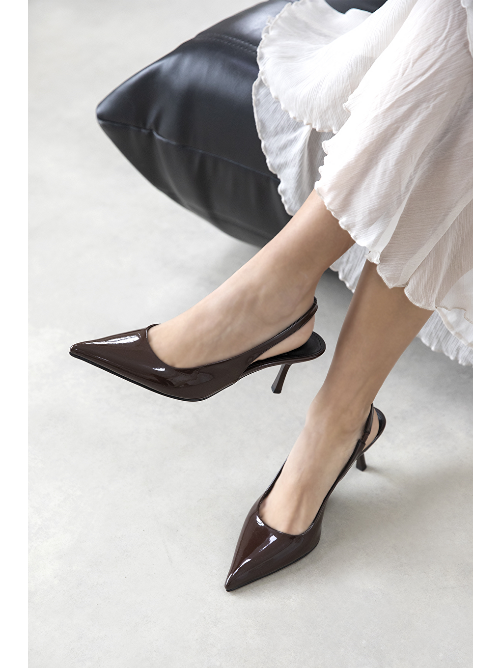 Kahverengi Raye Kadın Topuklu Rugan Ayakkabı Kahve-2