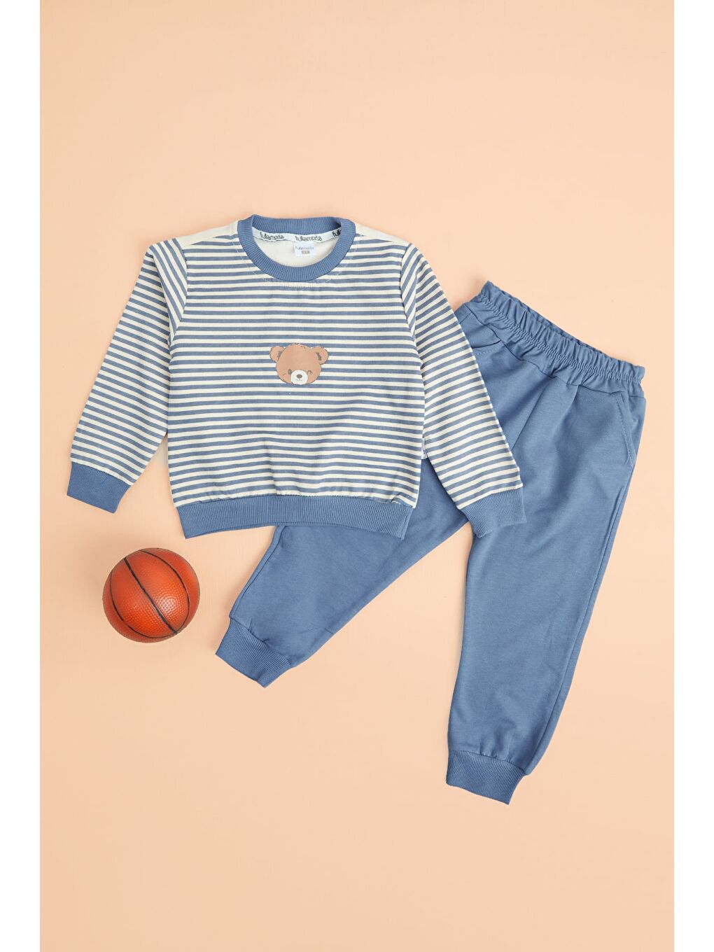 Mavi Ayıcık Baskılı Çizgili Erkek Çocuk 2 Li Takım