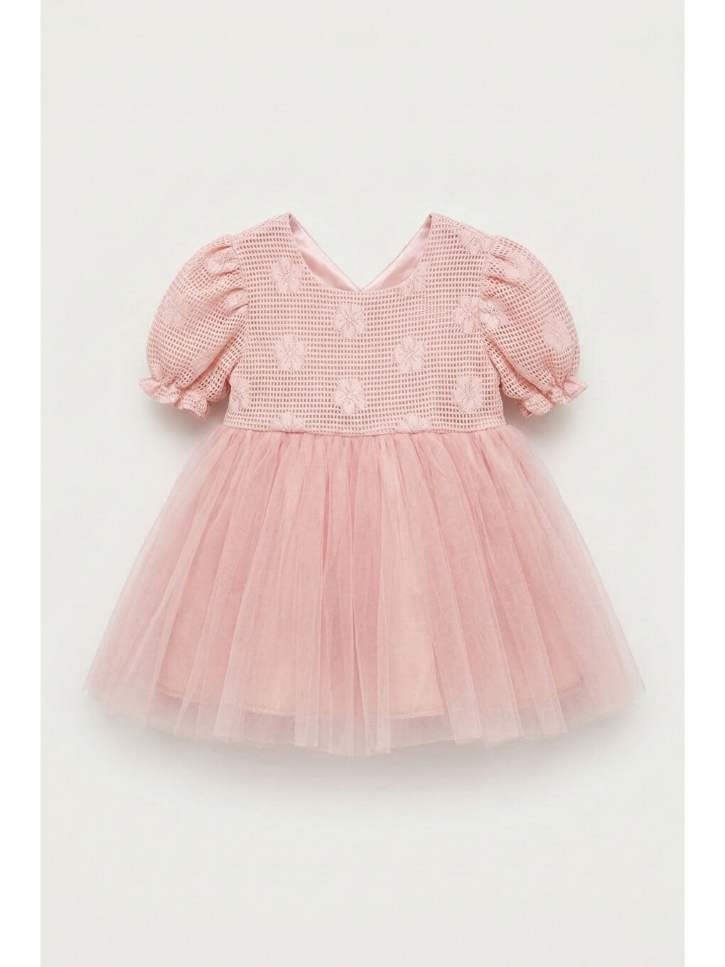 Pembe Tül Etekli Dantel Detaylı Kız Çocuk Elbise - Nora