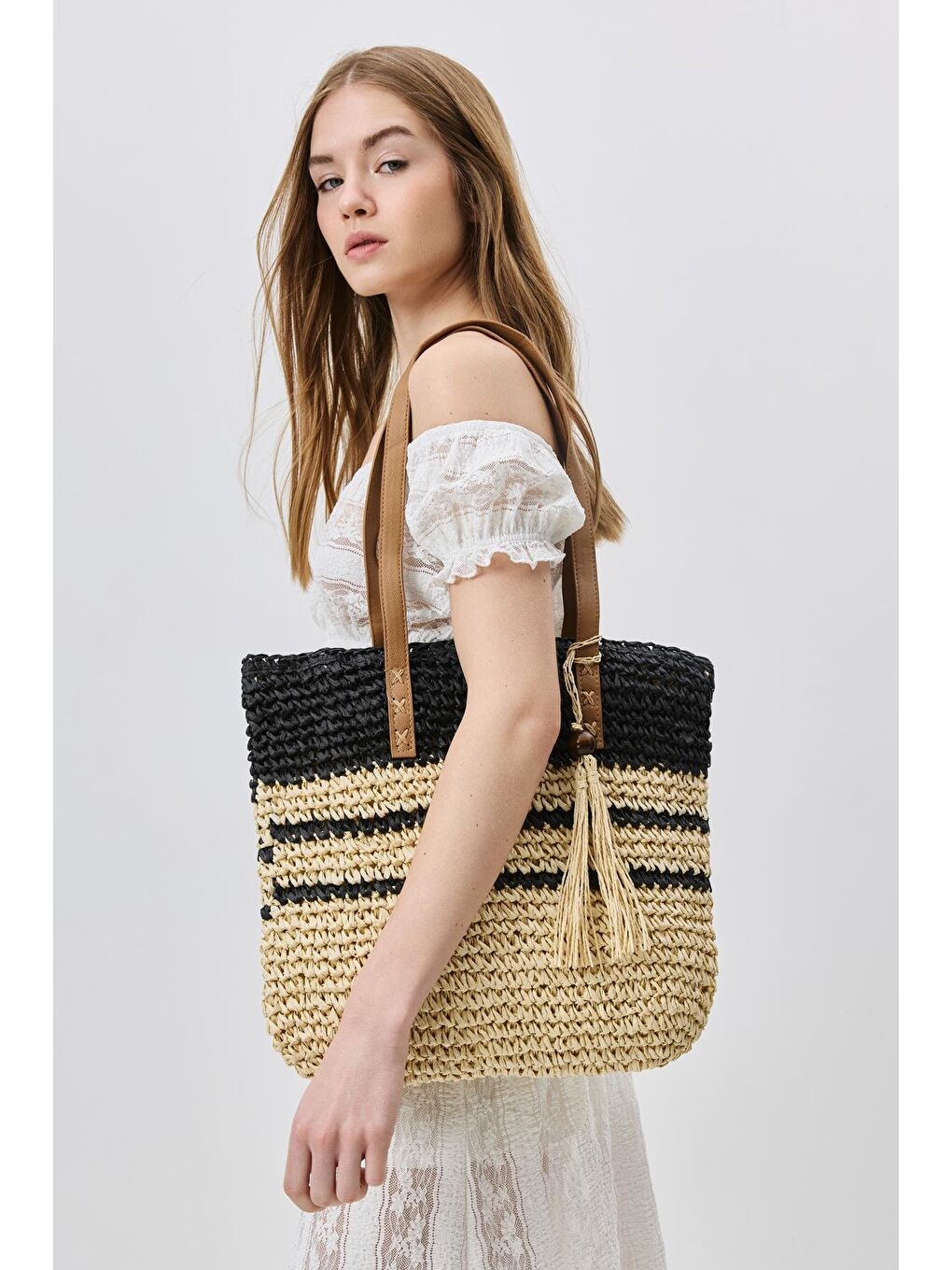 Hasır Omuz Çantası Y9206 Siyah