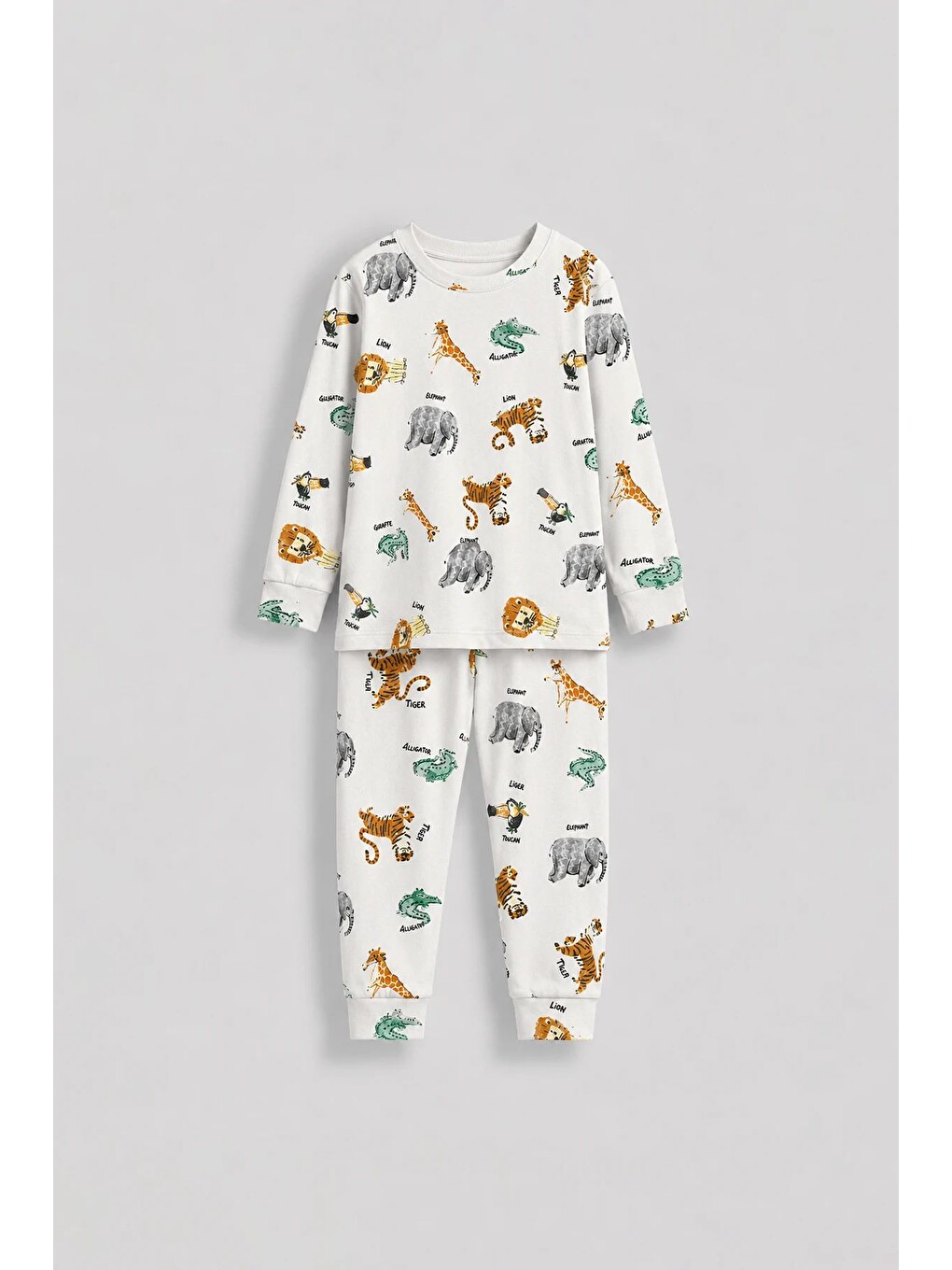 Beyaz Erkek Çocuk %100 Pamuk Süprem Kumaş Uzun Kollu Mevsimlik Pijama Takımı
