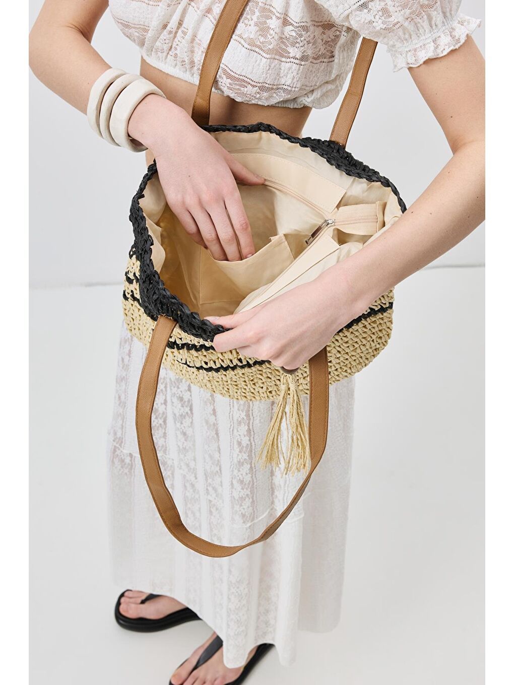 Hasır Omuz Çantası Y9206 Siyah-2