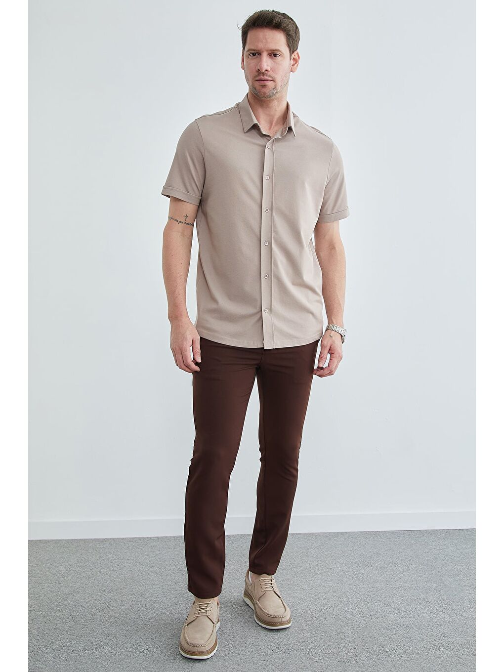 Kahverengi Büyük Beden Beli Bağlamalı Pantolon