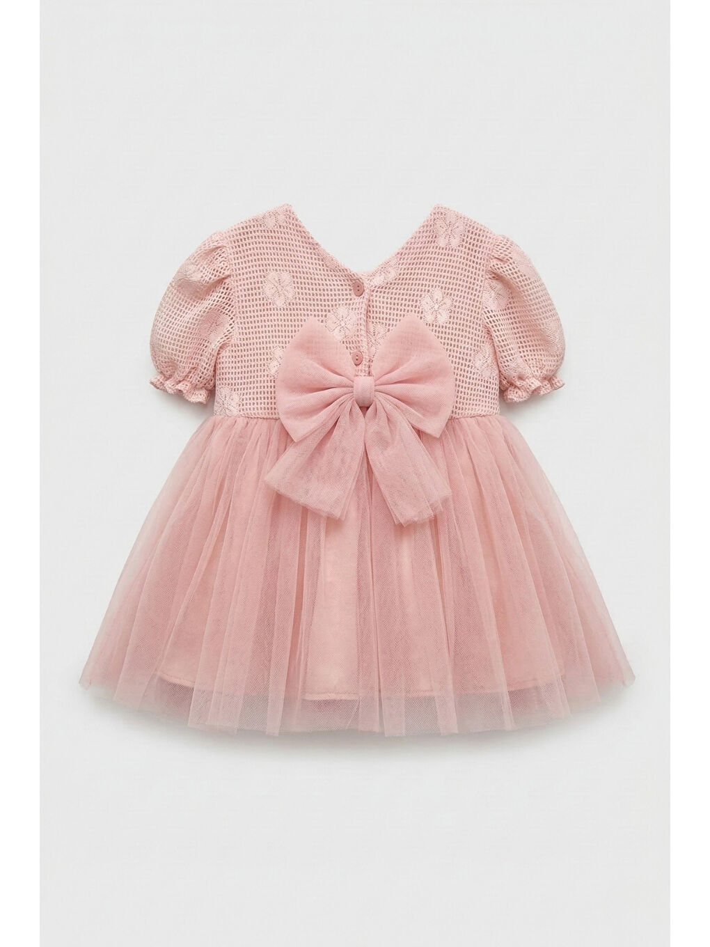 Pembe Tül Etekli Dantel Detaylı Kız Çocuk Elbise - Nora-1