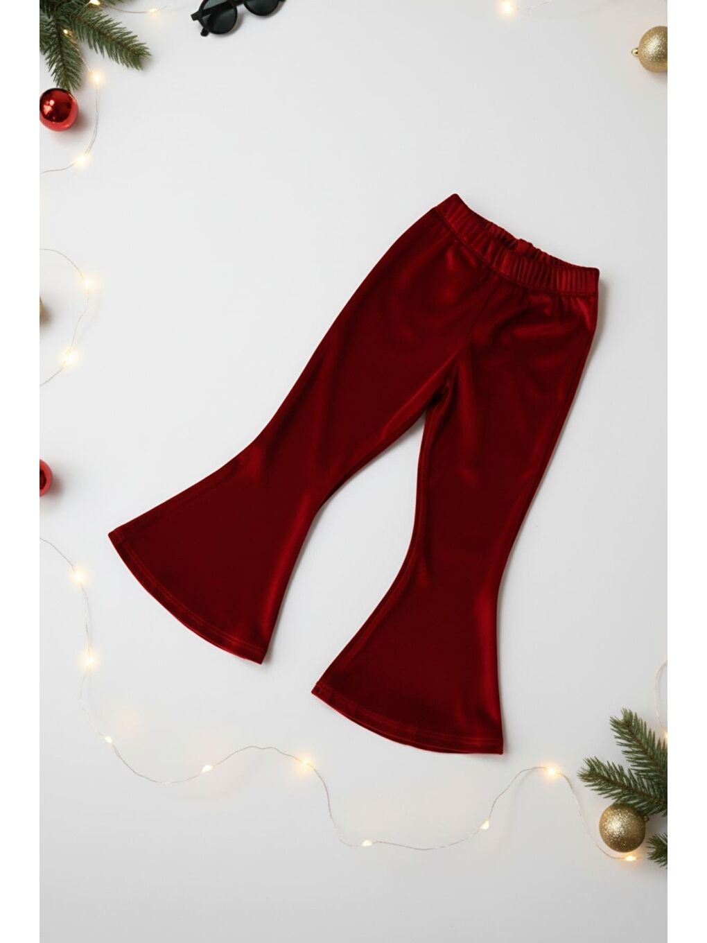 Kız Çocuk Velvet Uzun Kollu Fırfırlı Body Bluz Ispanyol Kadife Tayt Pantolon Takım Kırmızı-7