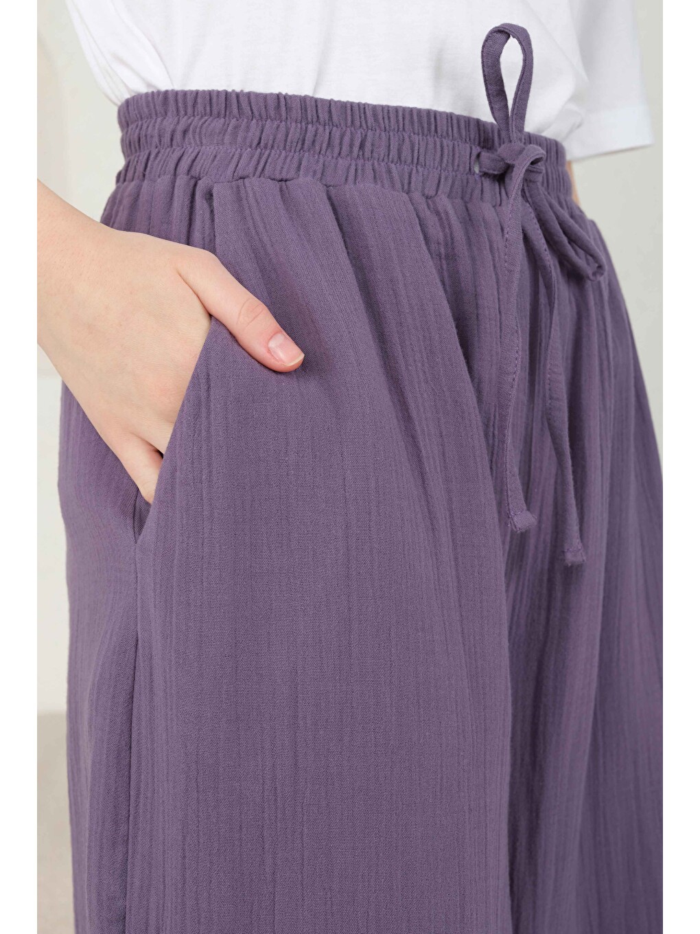 Mor Müslin Bol Paça Pantolon Menekşe-4