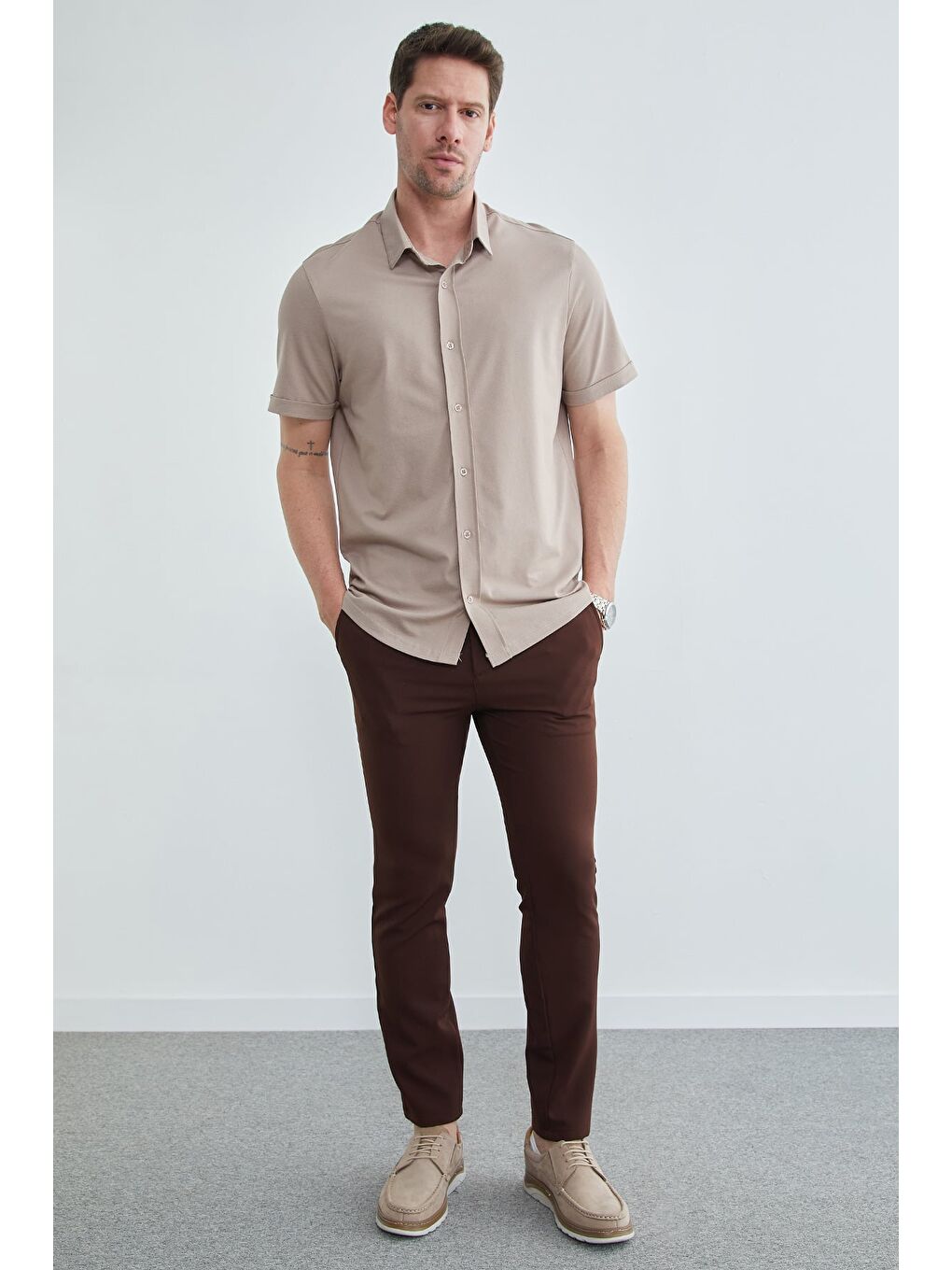 Kahverengi Büyük Beden Beli Bağlamalı Pantolon-3