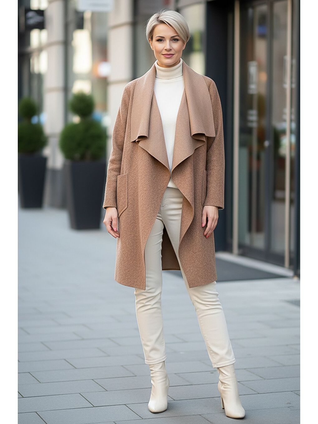 Kahverengi İtalyan Camel Şal Yaka Uzun Kol Cepli İnce Kırçıllı Casual Kaşe Oversize Dokuma Ceket 105 65