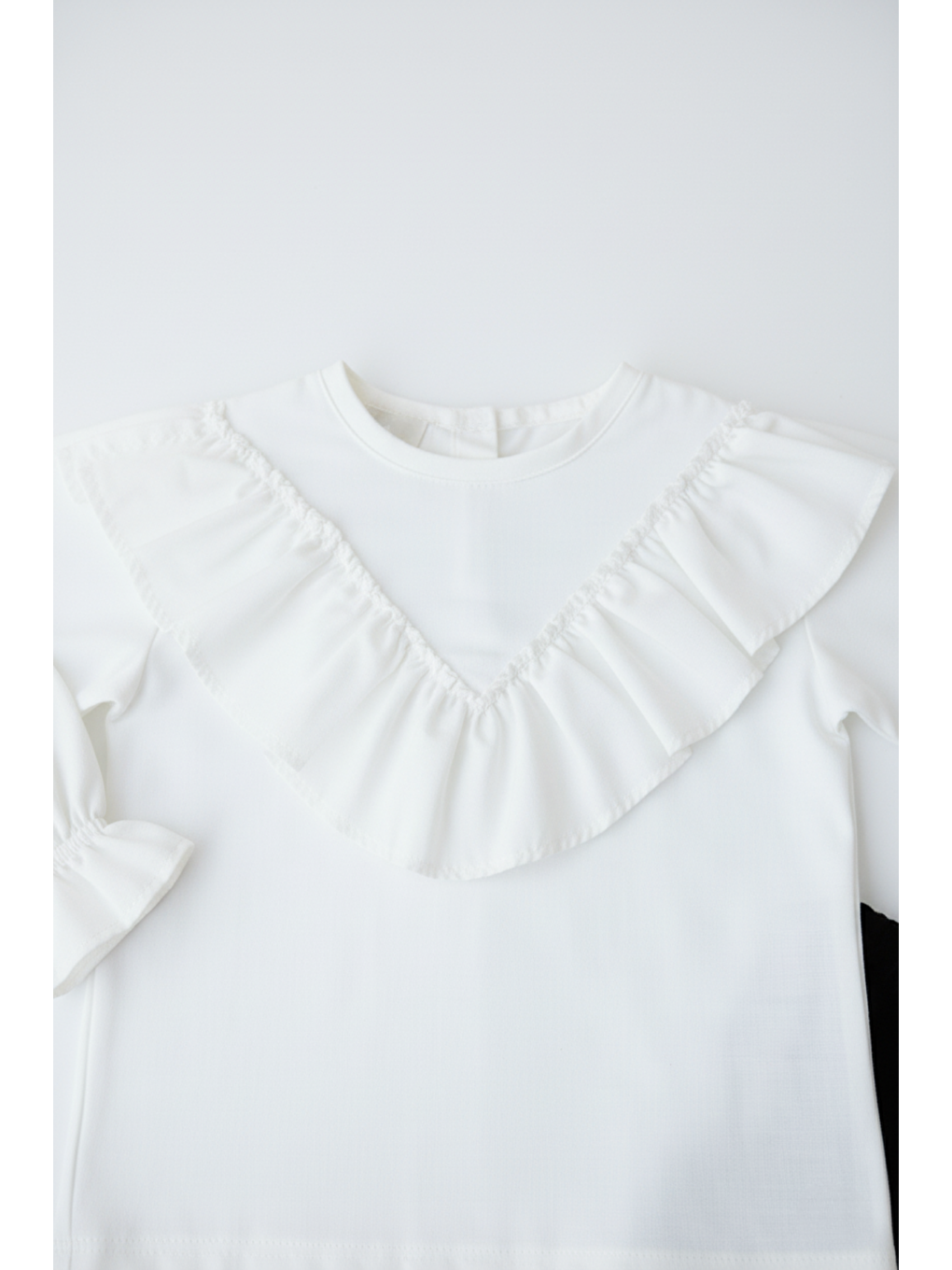 Kız Çocuk Velvet Uzun Kollu Fırfırlı Body Bluz Ispanyol Kadife Tayt Pantolon Takım Siyah-4