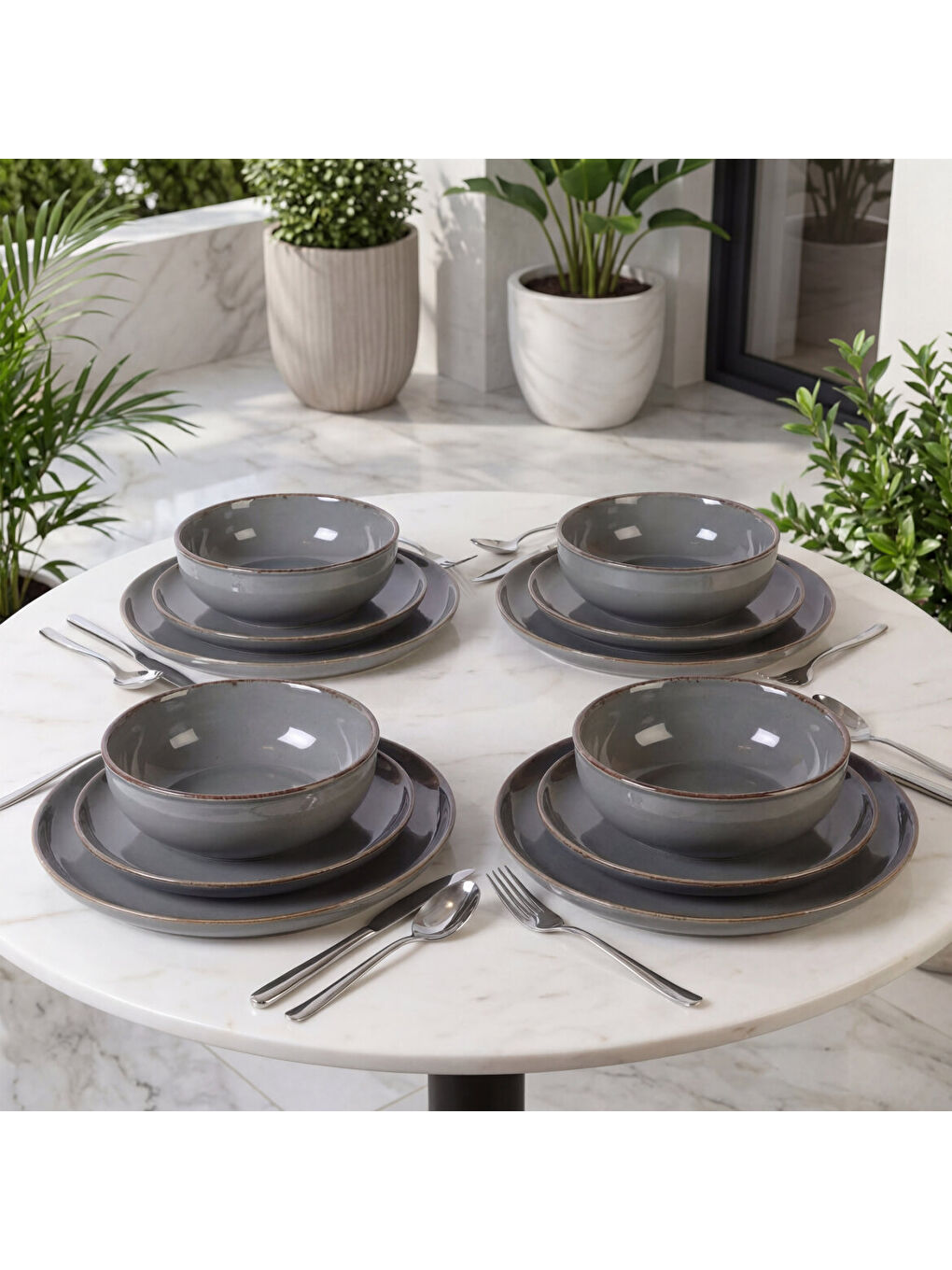 Antrasit Valeron 12 Parça 4 Kişilik Yemek Takımı Elemental 241-1