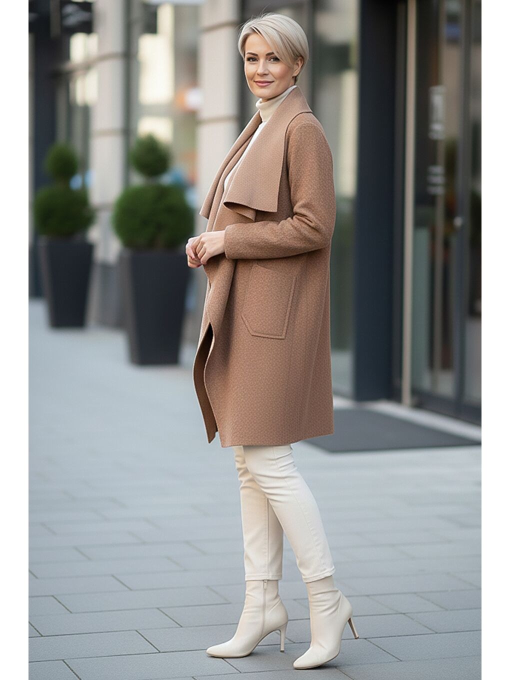 Kahverengi İtalyan Camel Şal Yaka Uzun Kol Cepli İnce Kırçıllı Casual Kaşe Oversize Dokuma Ceket 105 65-2