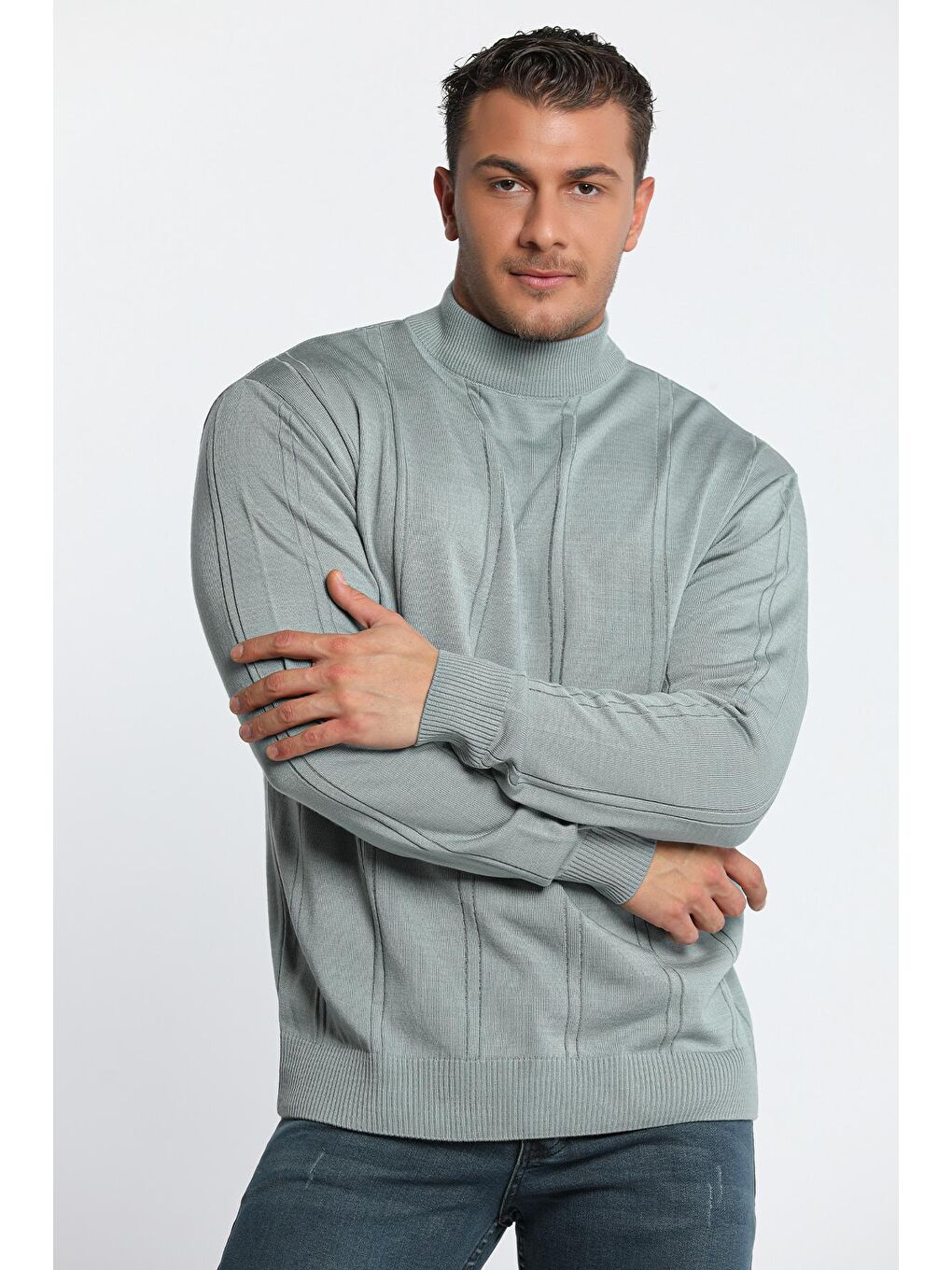 Turkuaz Erkek Yarım Balıkçı Yaka Triko Kazak-1