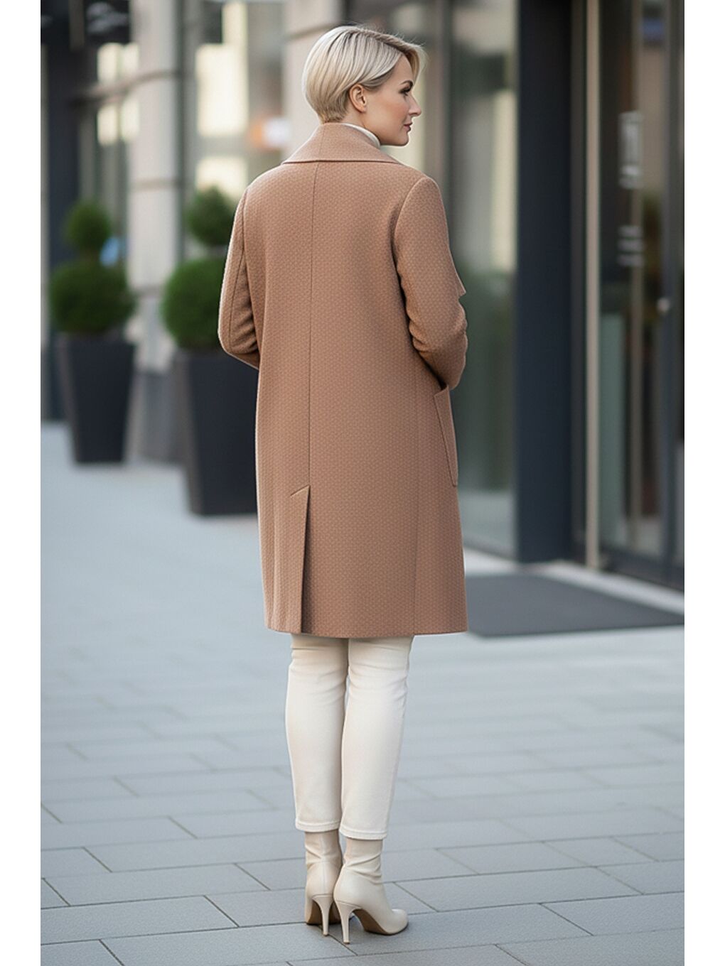 Kahverengi İtalyan Camel Şal Yaka Uzun Kol Cepli İnce Kırçıllı Casual Kaşe Oversize Dokuma Ceket 105 65-3