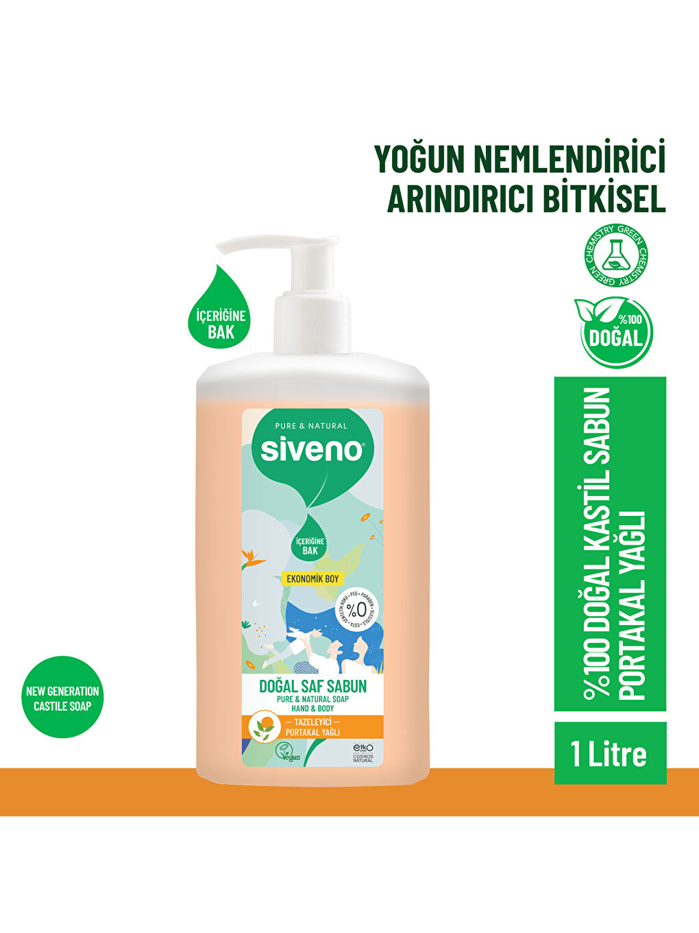 %100 Doğal Sıvı Kastil Sabun Portakal Yağlı Tazeleyici Nemlendirici Bitkisel Vegan 300 ml