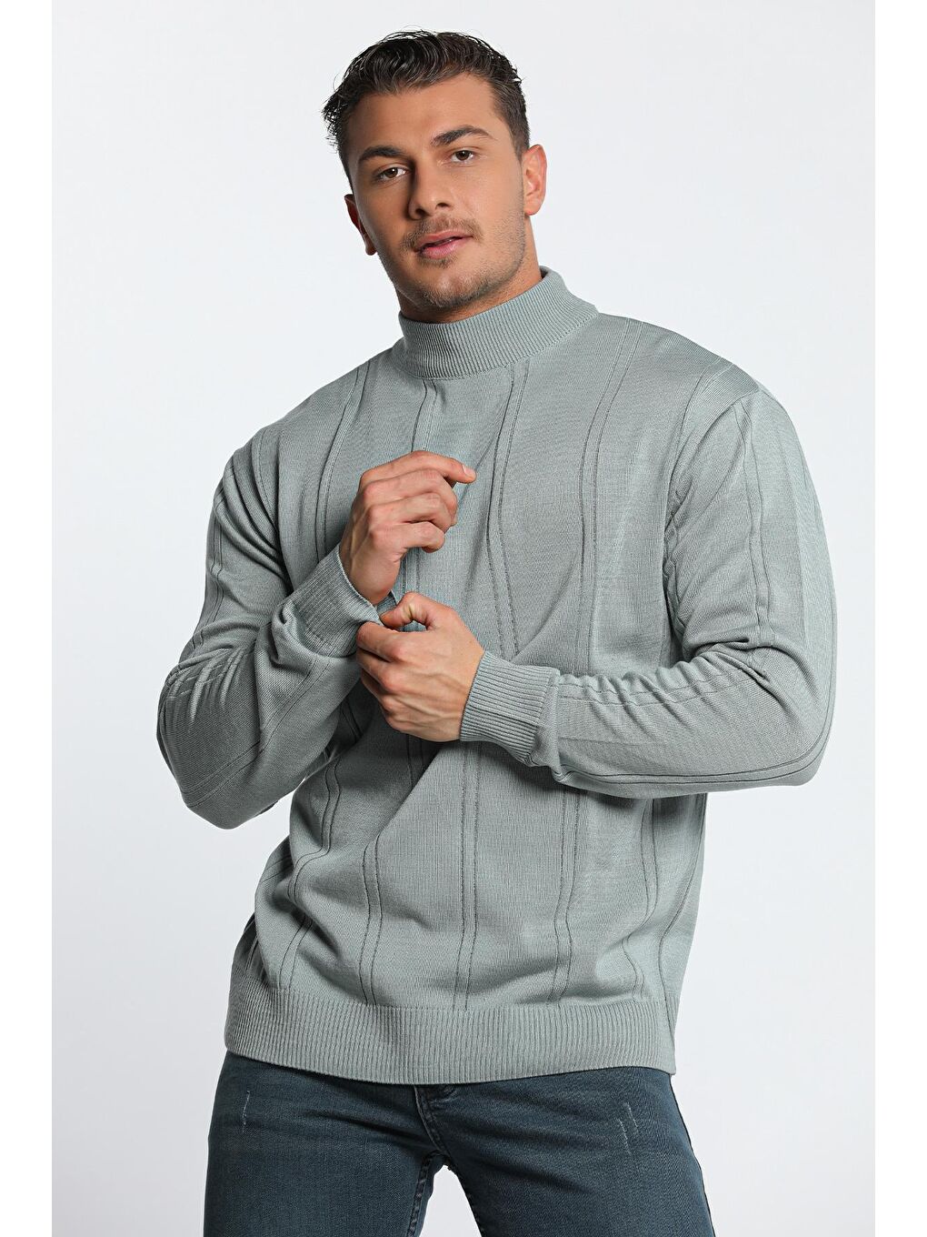 Turkuaz Erkek Yarım Balıkçı Yaka Triko Kazak-2