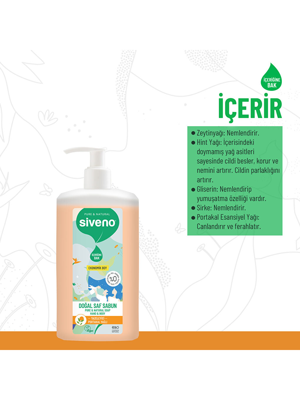 %100 Doğal Sıvı Kastil Sabun Portakal Yağlı Tazeleyici Nemlendirici Bitkisel Vegan 300 ml-2