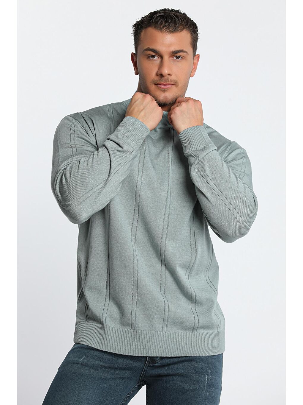 Turkuaz Erkek Yarım Balıkçı Yaka Triko Kazak-3