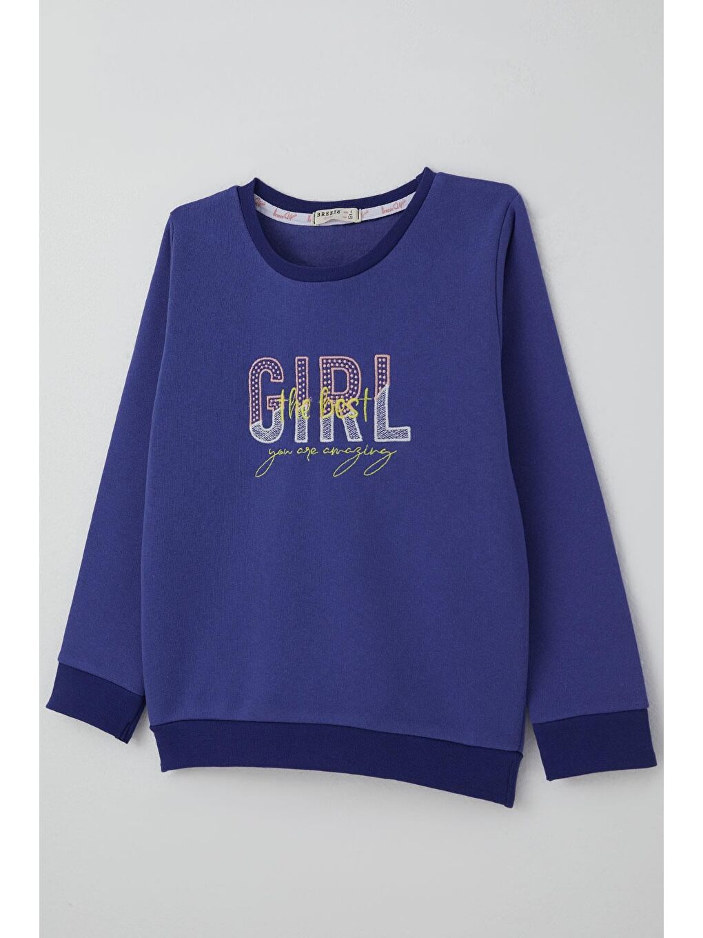 Kız Çocuk Sweatshirt Yazı Nakış Baskılı Morcivert (5-10 Yaş)-2