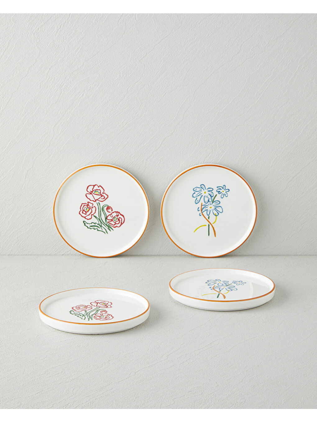 Beyaz Roselle Seramik 4'lü Pasta Seti 16 cm Renkli