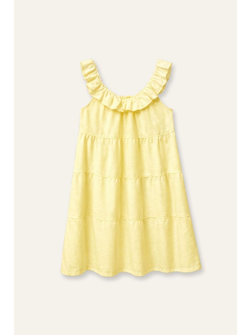 Kız Çocuk Volanlı Midi Elbise - Sarı-3